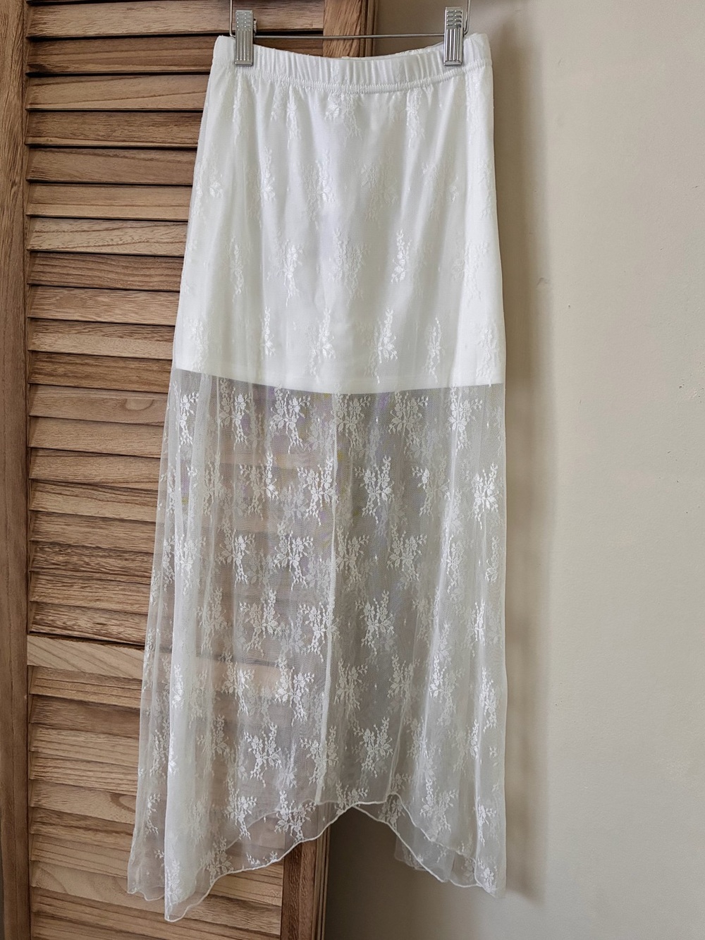 Sincerely Jules Fairycore White Floral Lace Maxi Skirt Sheer Handkerchief Hem S